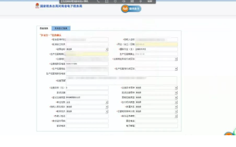 部分信息會自動提取到工商的信息，紅色星號為必填項需要補充完整。